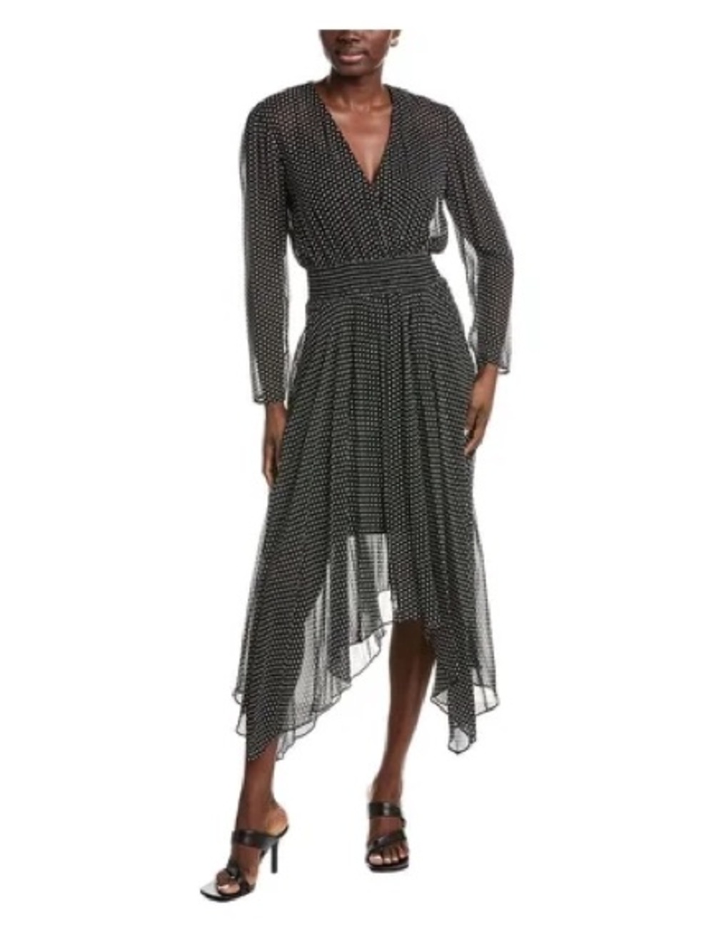 Maje Black Polka Dot High-Low Wrap Dress